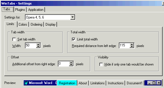 WinTabs Settings